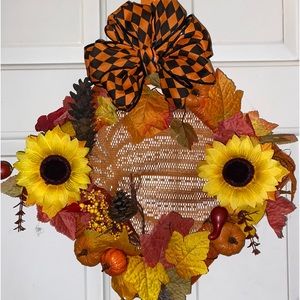 Handmade sunflower and pumpkin wreath